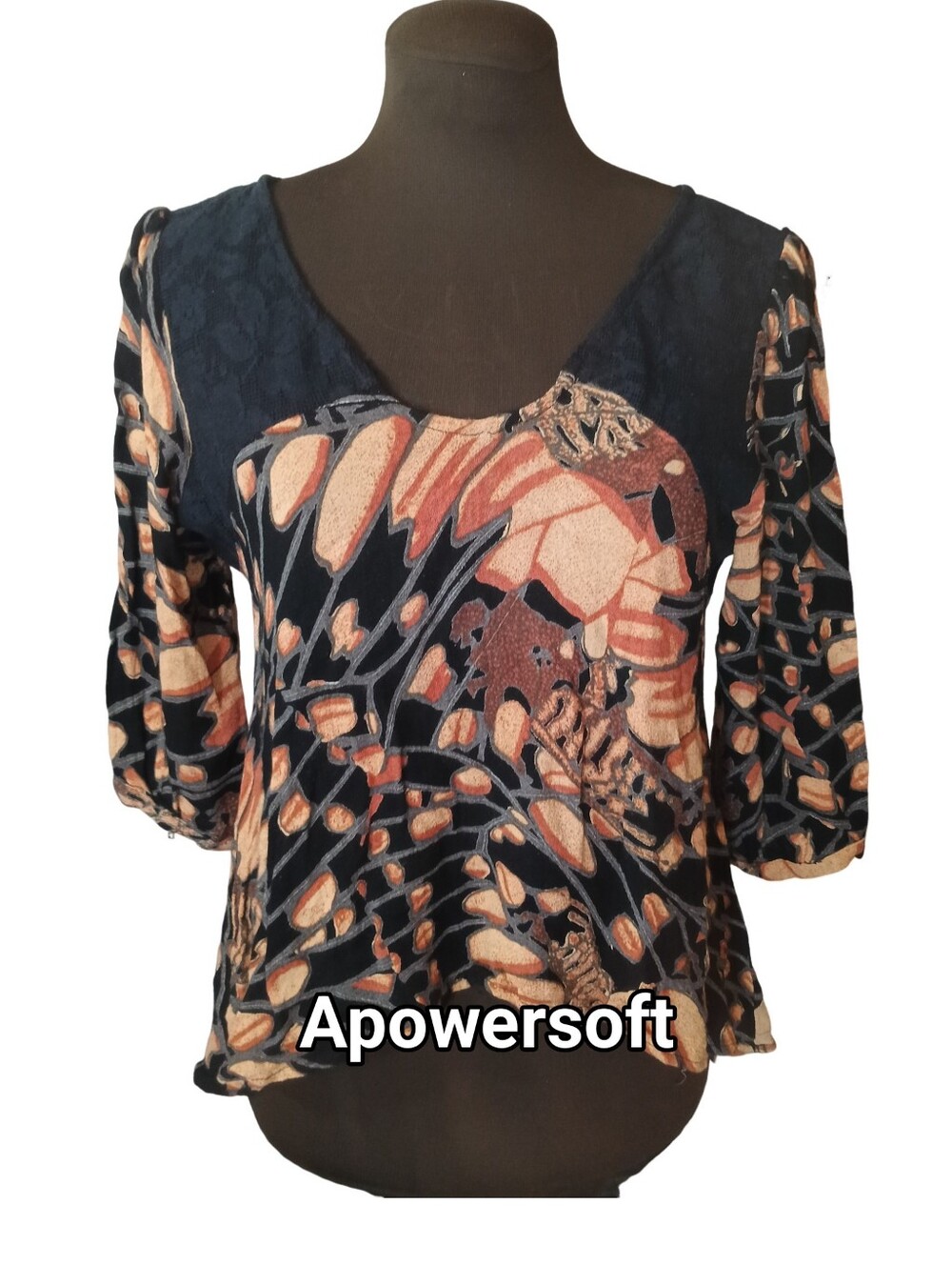 Angie Butterfly Wing Print Hi-Lo V-Neck Boho Top Sz Small